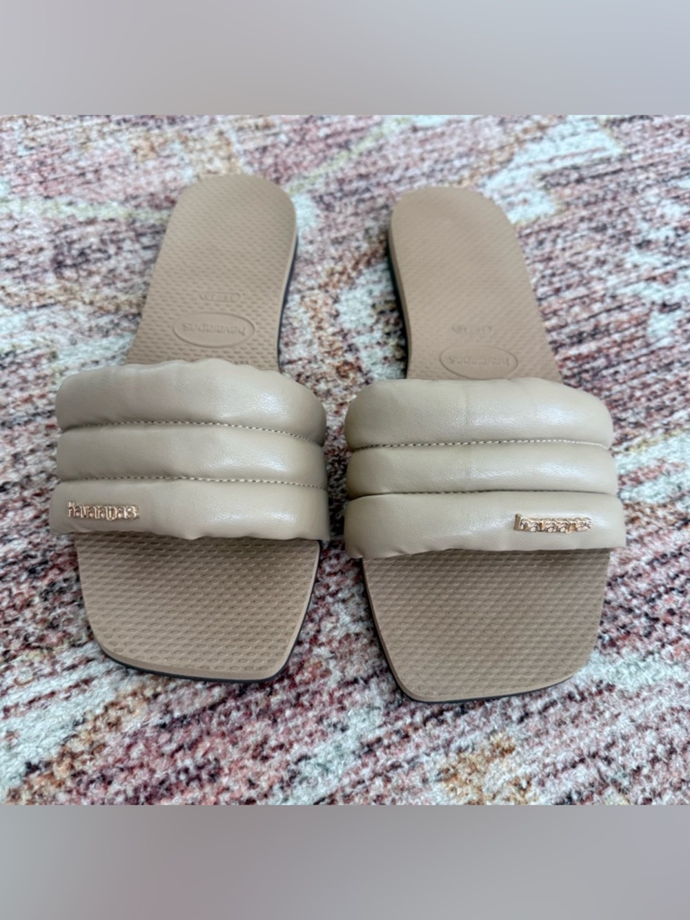 Havaianas Puff Slides You Tan Beige Sand Brown Neutral Rose Gold EUC 9/10 39/40